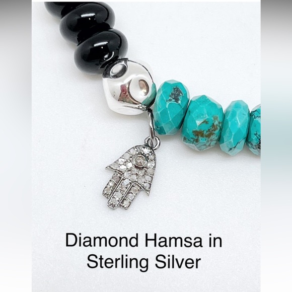 Unisex Turquoise & Black Onyx Bracelet & Earrings, Sterling Silver, NWT, 6.5”-9” - Picture 6 of 9